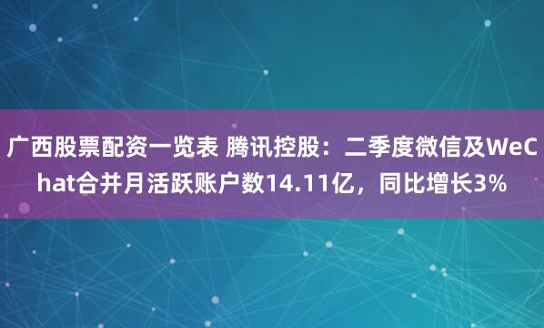 广西股票配资一览表 腾讯控股：二季度微信及WeChat合并月活跃账户数14.11亿，同比增长3%